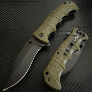 9” Tactical Green Jumbo Spring Assisted Open Blade Folding Pocket Knife. Hunting, Camping, Cute Knife. Gift.