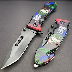 8 Joker Purple Tactical Cute Spring Assisted Open Blade Folding Pocket Knife.Cool Knife. Gift for Father. Gift for boyfriend. imagem 8