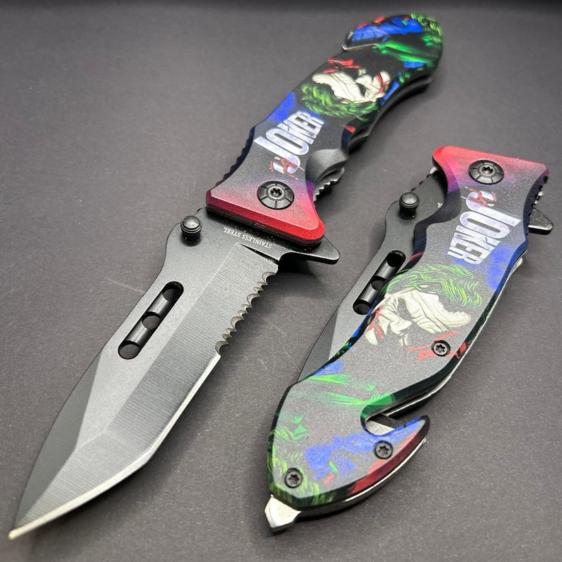 8 Joker Purple Tactical Cute Spring Assisted Open Blade Folding Pocket Knife.Cool Knife. Gift for Father. Gift for boyfriend. imagem 8