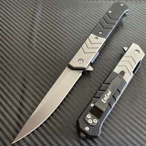 9” Military Collection G10 Black Handle Spring Assisted Folding Pocket Knife. Gift for him