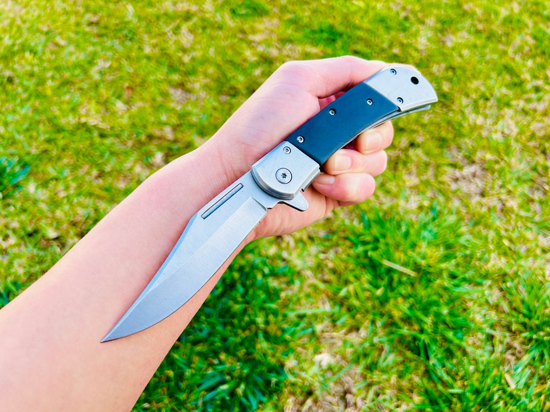 8.75 Black Wood Cute Tactical Silver Spring Assisted Open Blade Folding