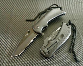 8” Tactical Black Jumbo Spring Assisted Open Blade Folding Pocket Knife. Hunting, Camping, Cute Knife. Gift.