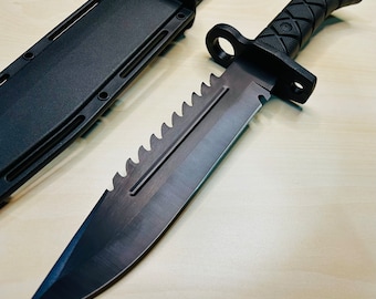 12.5” Black Rambo Tactical Hunting Knife, Cool Knife, with Hard Sheath. Hunting, Camping, Cool Knife.