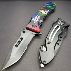 8 Joker Purple Tactical Cute Spring Assisted Open Blade Folding Pocket Knife.Cool Knife. Gift for Father. Gift for boyfriend. imagem 9