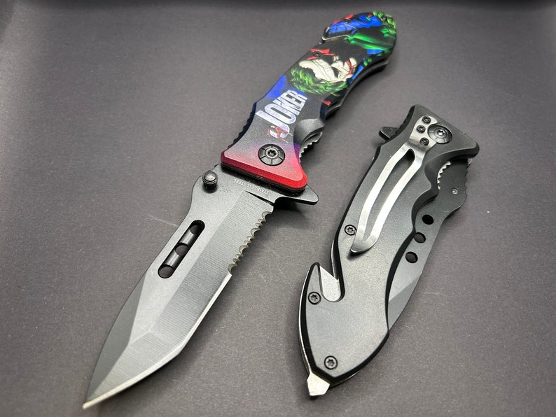 8 Joker Purple Tactical Cute Spring Assisted Open Blade Folding Pocket Knife.Cool Knife. Gift for Father. Gift for boyfriend. imagem 9