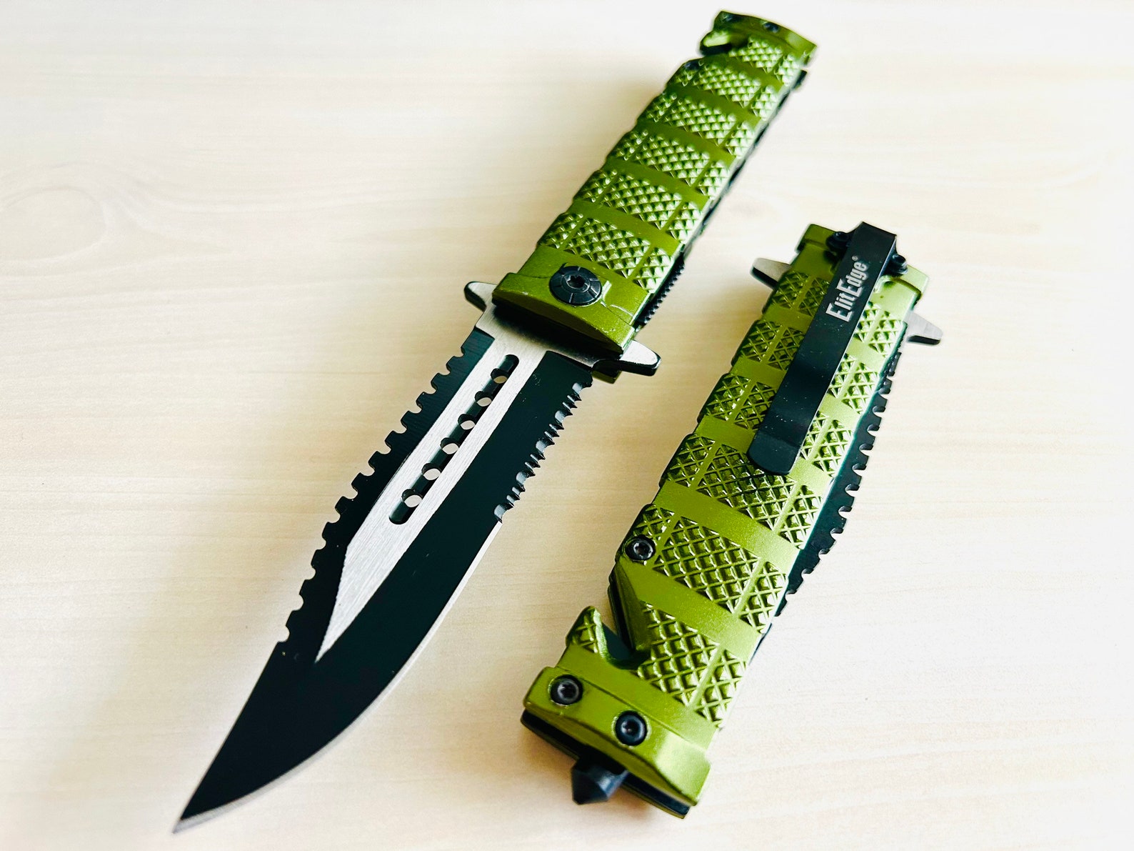 8.5 Green Military Tactical Cool Knife Spring Assisted Open Etsy