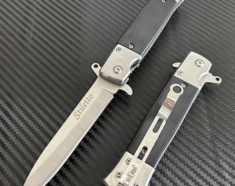 8.5” Silver Military Gift Knife Spring Assisted Open Blade Folding Pocket Knife Cool Knife Gift for him