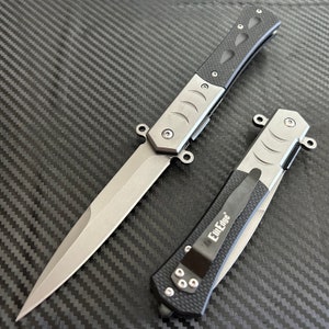 9” Military Collection G10 Black Handle Spring Assisted Folding Pocket Knife. Gift for him