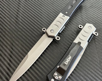 9” Military Collection G10 Black Handle Spring Assisted Folding Pocket Knife. Gift for him