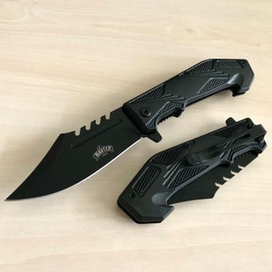 8.5” Black Tactical Spring Assisted Folding Pocket Knife. Hunting, Camping, Cute Knife. Cool Knife.