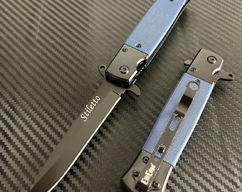 8.5” Blue Military Gift Knife Spring Assisted Open Blade Folding Pocket Knife Cool Knife Gift for him