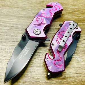 6” Pink Dragon Mini Cute Knife Spring Assisted Open Blade Folding Pocket Knife. Hunting, Camping, Cute Knife. Cool Knife.