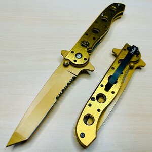 8” Gold Cute Tactical Spring Assisted Open Blade Folding Pocket knife. Hunting, Camping, Cool Knife.