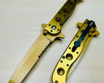 8” Gold Cute Tactical Spring Assisted Open Blade Folding Pocket knife. Hunting, Camping, Cool Knife.