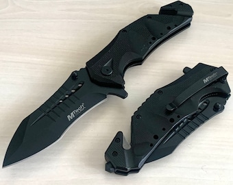 9” Tactical Black Jumbo Spring Assisted Open Blade Folding Pocket Knife. Hunting, Camping, Cute Knife. Gift.