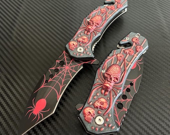 8.5” Red Spider Tactical Spring Assisted Open Blade Folding Pocket Knife Cool Knife Cute Knife Hunting Knife