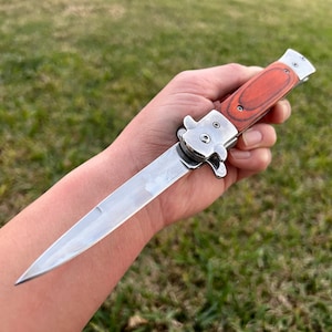 9” Classic Wood Tactical Spring Assisted Folding Pocket Knife Cute Knife. Hunting, Camping, Cute Knife. Cool Knife.