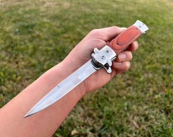 9” Classic Wood Tactical Spring Assisted Folding Pocket Knife Cute Knife. Hunting, Camping, Cute Knife. Cool Knife.