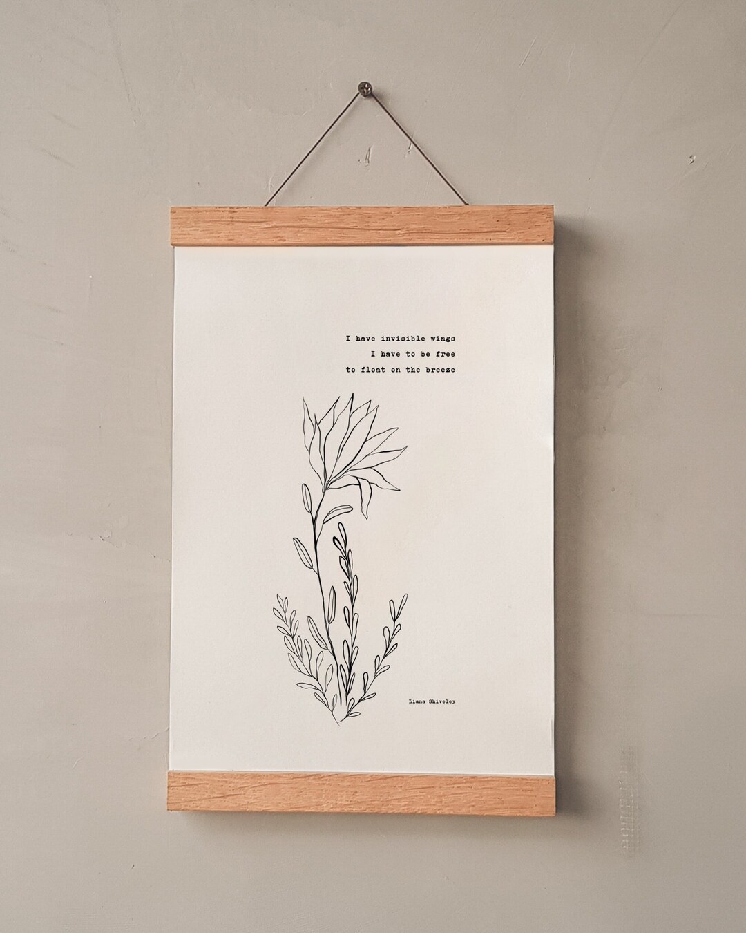 Invisible Wings Original Poem by Liana Shiveley Poetry Print Black and