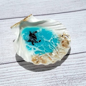 Scallop Seashell Resin Ocean Wave Beach Turtle Trinket Dish