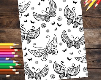 Butterfly coloring page, printable downloadable coloring page pdf, coloring page for all ages