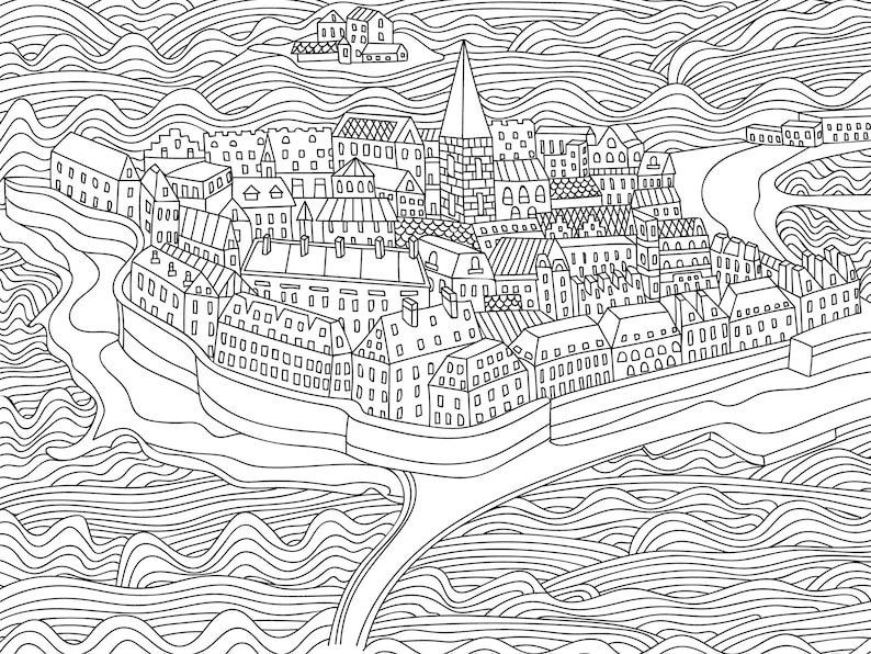 Saint Malo France Coloring Page, Printable Adult Coloring Book Page ...