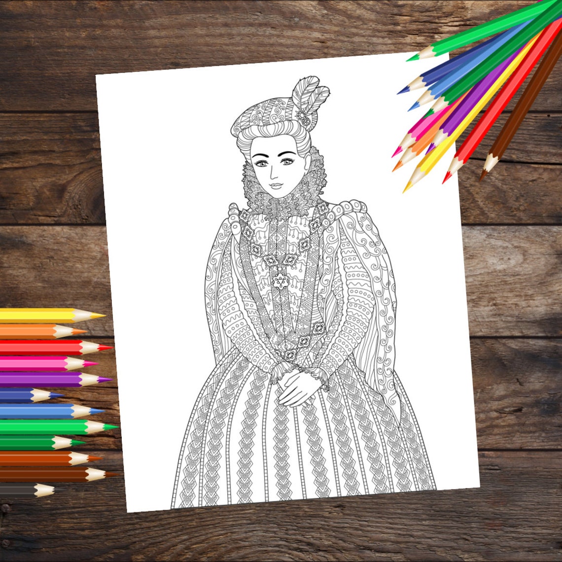 Princess Coloring Page, Printable Downloadable Coloring Page, Fairy