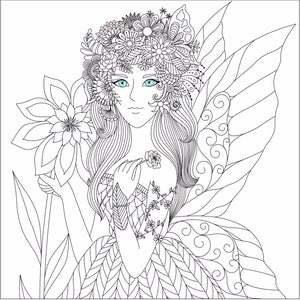 Fairy Coloring Page, Fairy Tale Coloring Sheet, Printable Adult Coloring Book Page, Kids Coloring Book Sheet