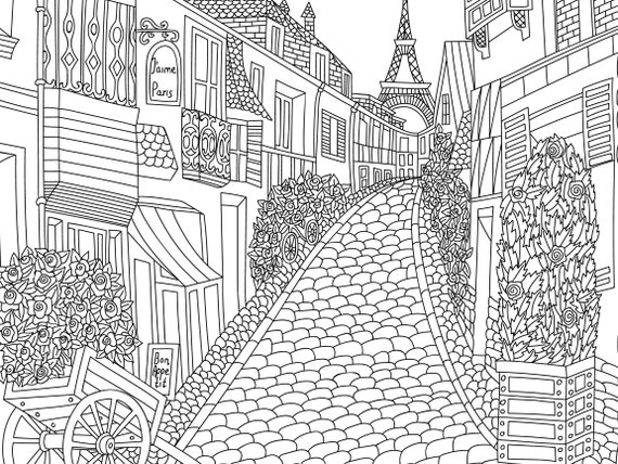Paris Coloring Page, France Colouring Page, Printable Adult Coloring Sheet,  Coloring Book Page For All Ages
