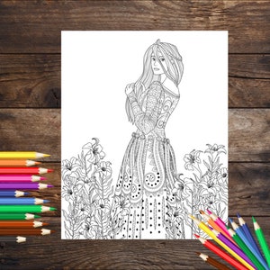 Ausmalseite Prinzessin, Ausmalseite renaissance, ausmalseite zum Ausdrucken, Malseite zum Ausdrucken für Erwachsene, Ausmalseite für Kinder