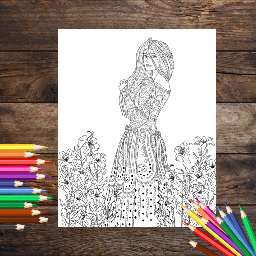 Princess Coloring Page, Renaissance Coloring Sheet, Printable ...