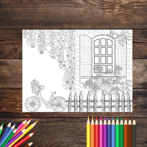 Bicycle printable coloring page, beautiful coloring book page, downloadable coloring page for adults and kids, coloring book page