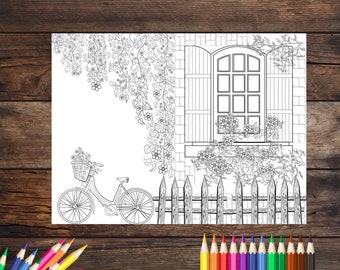 Bicycle printable coloring page, beautiful coloring book page, downloadable coloring page for adults and kids, coloring book page