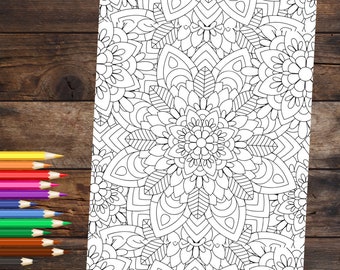 Geometric Mandela coloring book printable, coloring book page for adults, downloadable coloring sheet