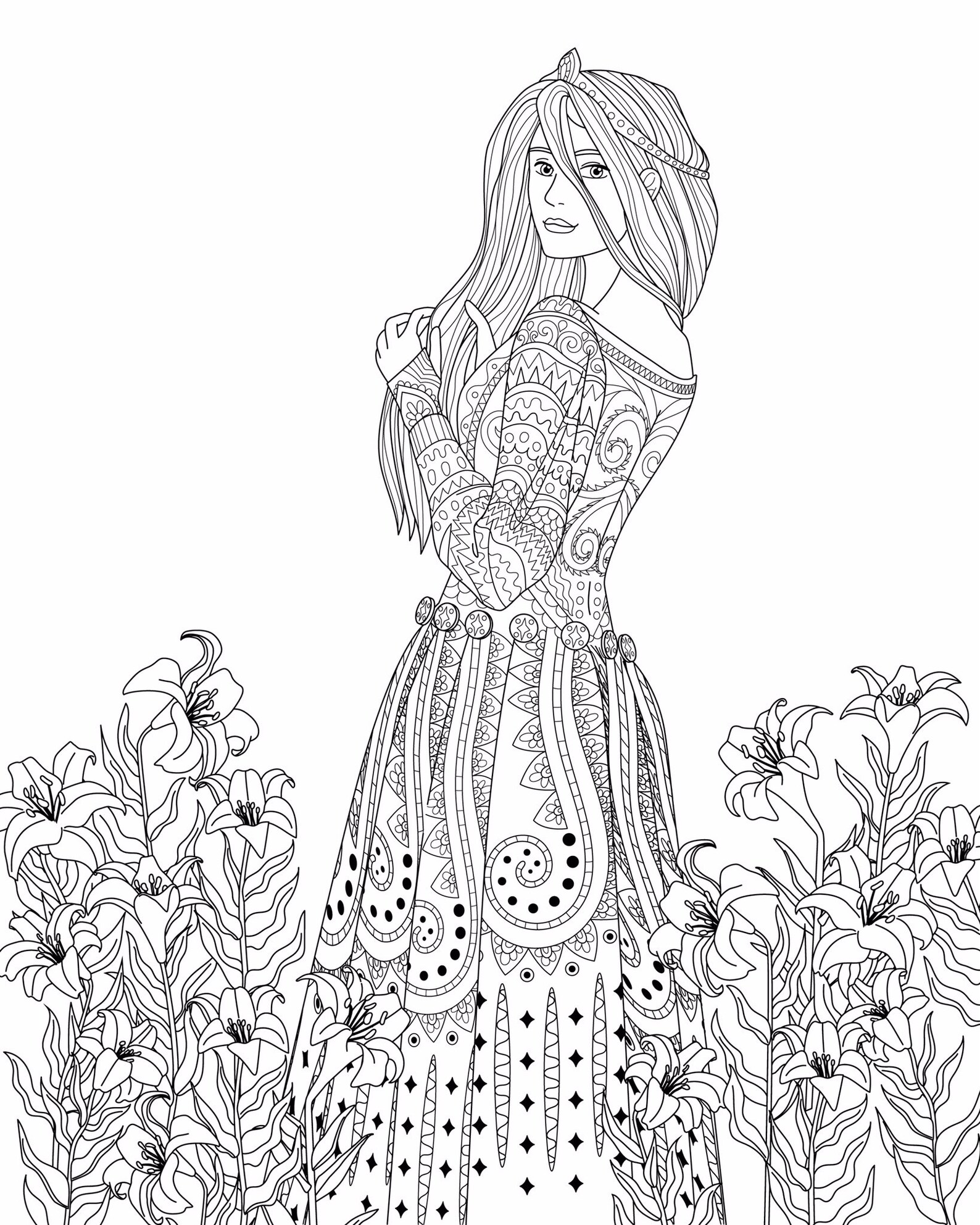 Princess Coloring Page, Renaissance Coloring Sheet, Printable ...