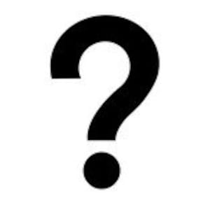 May include: A black question mark with a dot at the bottom.