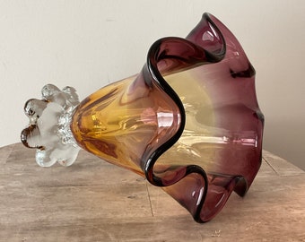 Glass Vase Modern Art Vintage Davco Silver Free Form Vase Murano Style Handblown Tricolor Vase Fenton Inspired Glass Vase