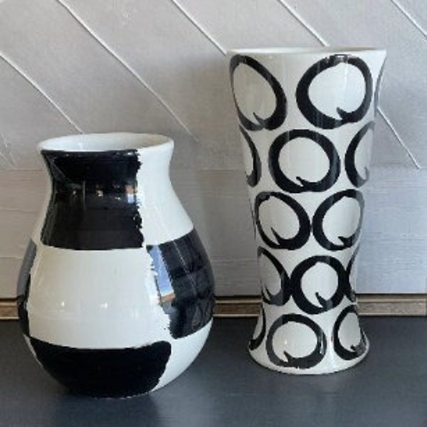Vintage Bitossi Vase Black & White Circles Ceramic Vase Mid Century Modern Art Pottery Vintage Home Decor Italy 1980s Tall Vase