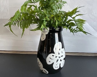 Vintage Bitossi Vase Black & White Floral Glazed Ceramic Vase Mid Century Modern Art Pottery Vintage Home Decor Italy 1980s