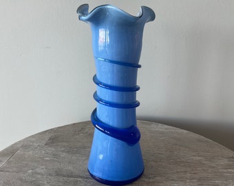 Murano Vase Decorative Hand-Blown Bicolor Glass Vase Pontil Mark Art Glass Home Decor Italy 8" HT