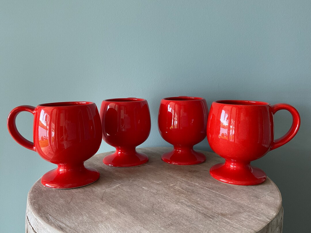 Mugcoffee Mug Setretro Footed Red Mugsvintage Mug Etsy