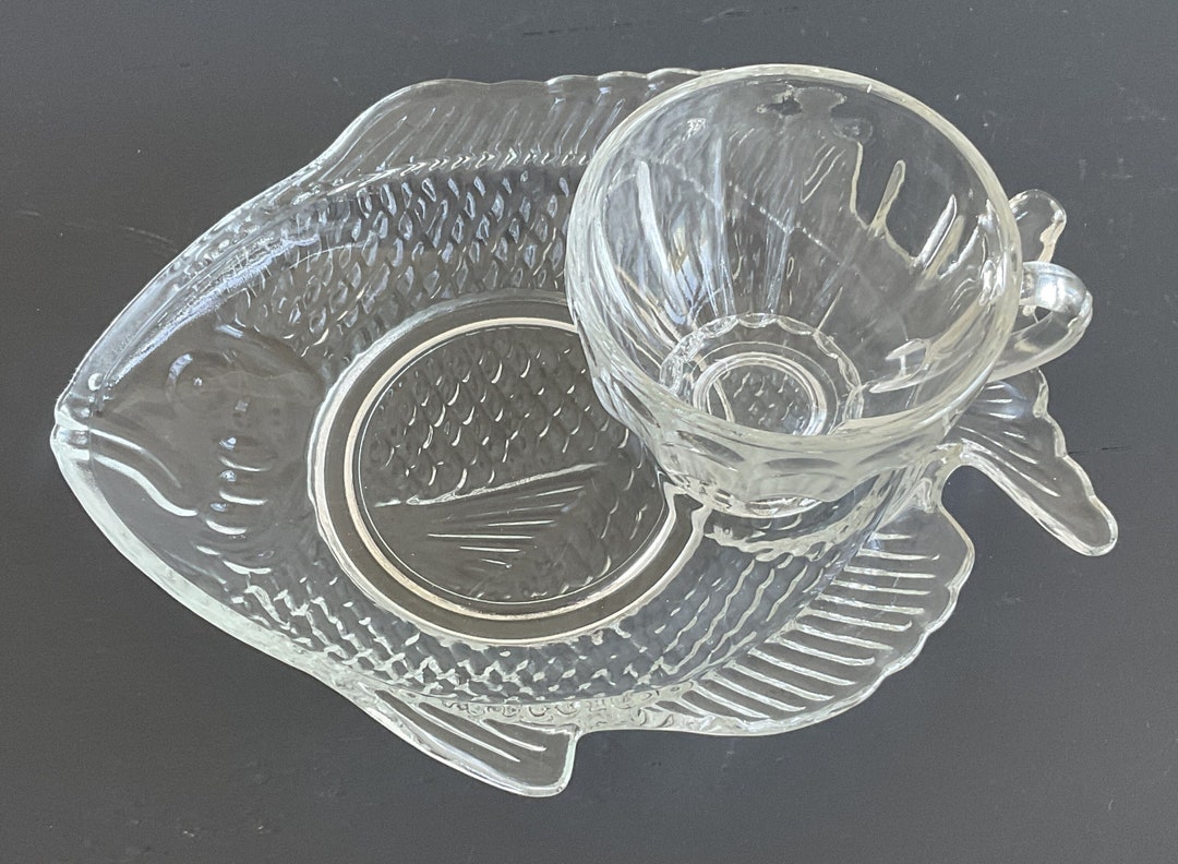 Fish Plate Set Clear Glass Fish Plates & Cups Set Dipping Dish Nautical