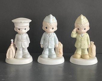 Porcelain Military Figurine Precious Moments Military Edition Army Marines Air Force Sculptures "Bless Those Who Serve Their Country" 1991