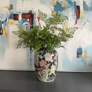 Vintage Ginger Jar Andrea by Sadek Vase Vintage Porcelain Vase Hand Painted Chinoiserie Florals Japanese Porcelain Asian Art 1990s 12”HT
