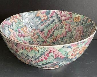 Vintage Footed Bowl Andrea by Sadek Asian Porcelain Hand Painted Centerpiece Oriental Bowl Home Decor Multicolor Kaleidoscope 1980s