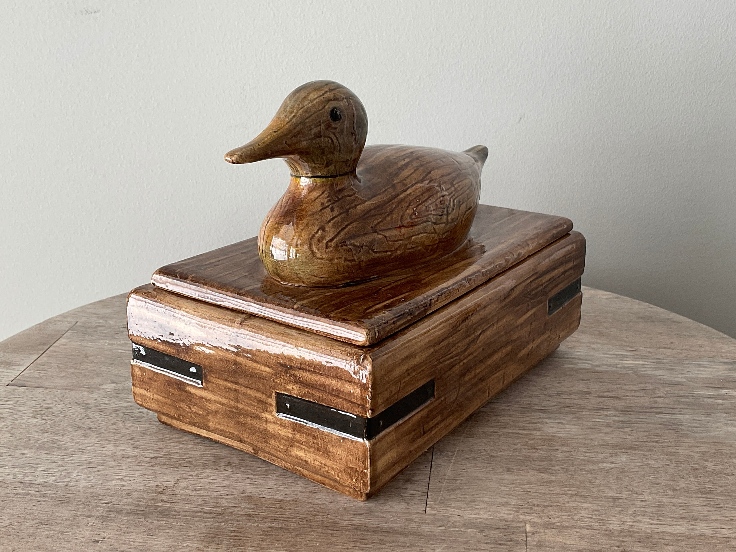 1970s Glazed Ceramic Duck Boxhand Paintedjewelry Trinket Etsy