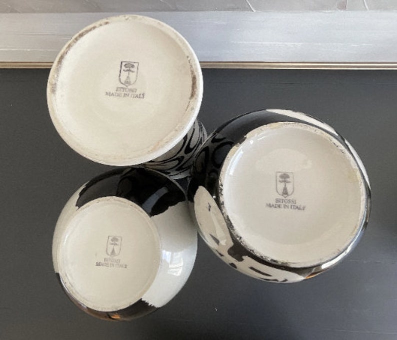 Vintage Bitossi jarrón negro y blanco floral glaseado jarrón de cerámica mediados de siglo arte moderno cerámica vintage decoración del hogar Italia 1980s imagen 8