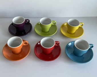 Stoneware Espresso Set Pop Art Demitasse Espresso Stacking Cups & Saucers Multicolor Design Coffee Set Chrome Stand Discontinued