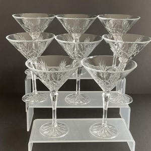 Set of 8 Vintage Portico Martini Glasses Crystal Barware with Etched Floral Design Elegant Retro Cocktail Glasses Shaken or Stirred Drinks