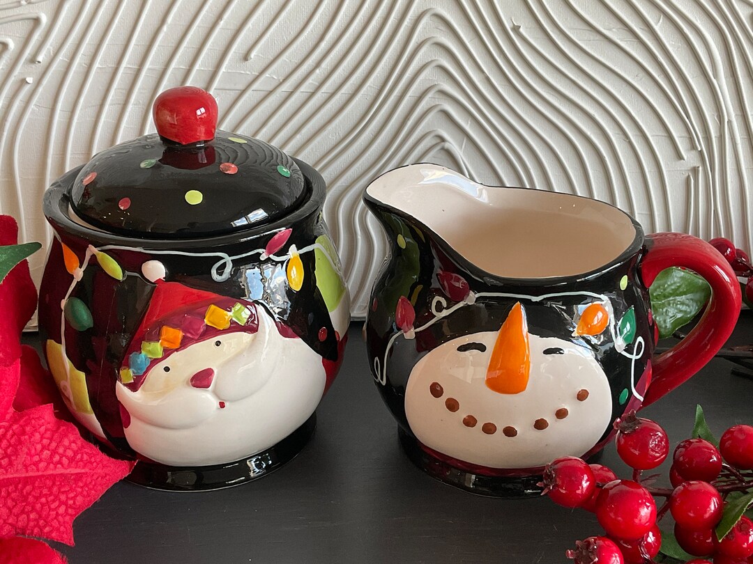 Sugar Bowl Creamer Set Santa Sugar Bowl W/lid Snowman Creamer Etsy